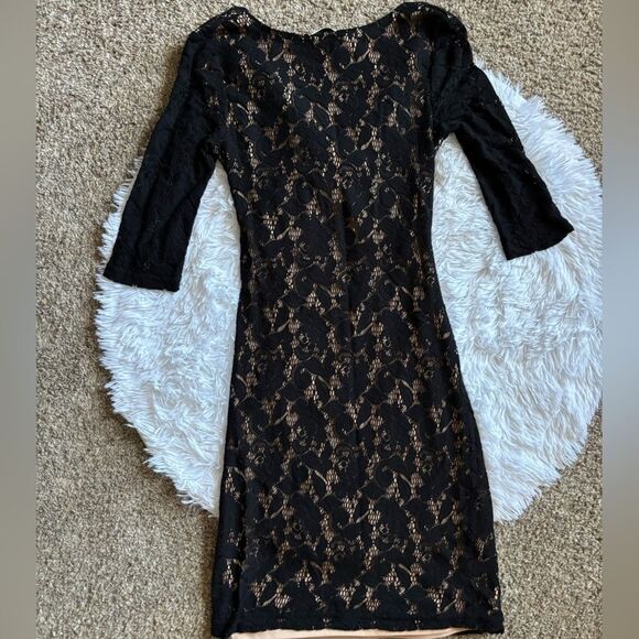 Joseph Ribkoff Dress Black Lace Long Sleeves Tight Stretchy Womens Size 8 - Picture 2 of 4
